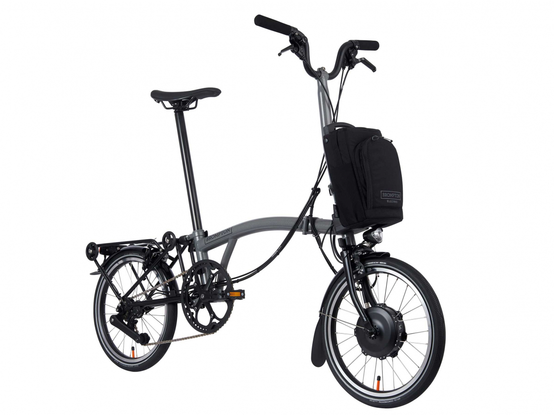 Brompton Electric P Line Urban Hoog met Rack Grijs Metallic