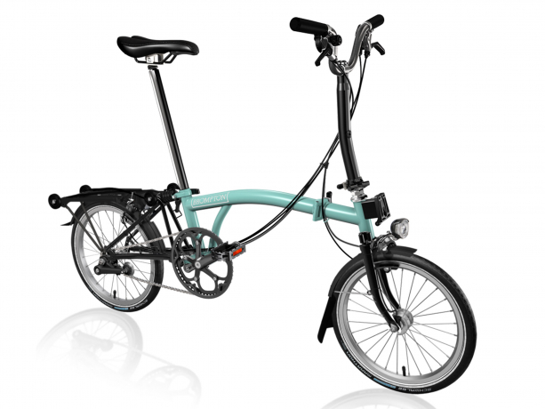 Brompton C Line Black Edition Explore Midden met Rack Turkoois