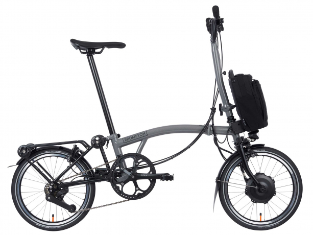 Brompton Electric P Line Urban Hoog met Rack Grijs Metallic