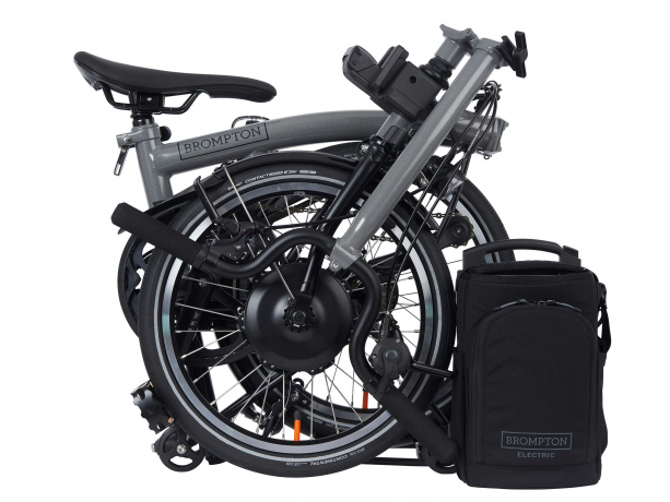 Brompton Electric P Line Urban Hoog met Rack Grijs Metallic