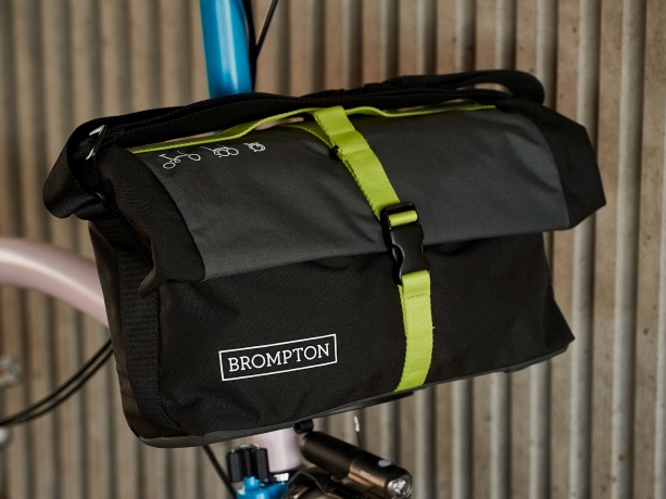 Brompton Roll Top Bag incl. Frame & Regenhoes Grijs-Limoen (Toonzaal model)