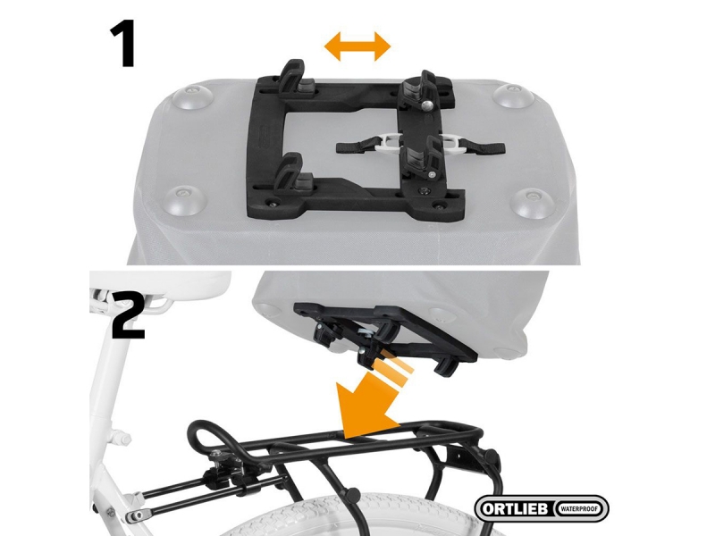 Montage dmv het Ortlieb Rack-Lock adaptersysteem op de bagagedrager